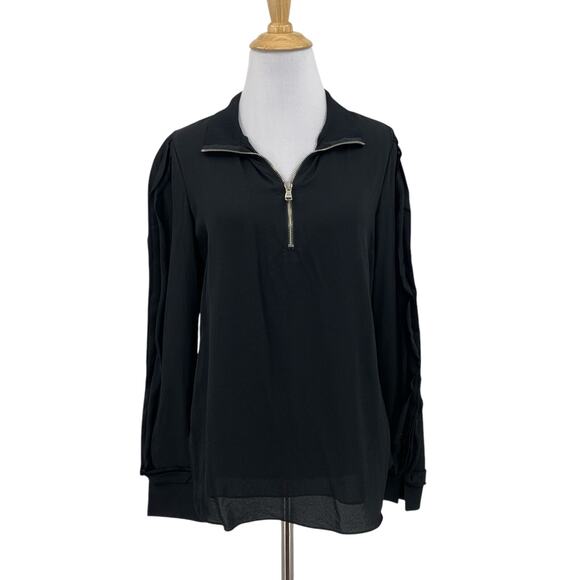 3.1 Phillip Lim Tops - 3.1 Phillip Lim Shirt Womens 4 Black Silk Ruffle Long Sleeve Quarter Zip Blouse